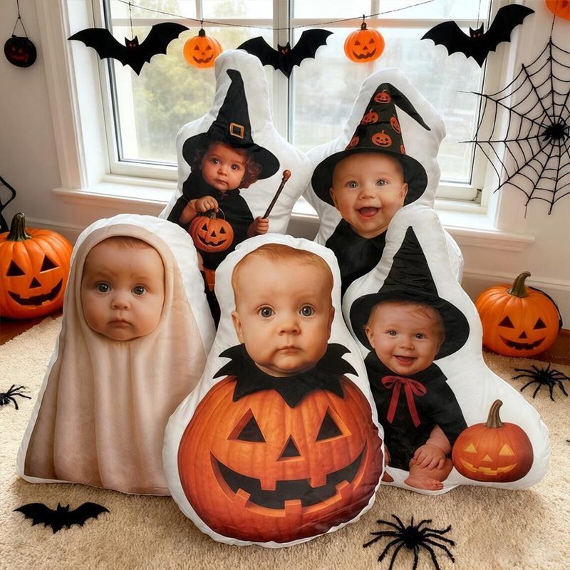 Personalized Halloween Baby Photo Cushion With Cute Ghost Witch Pumpkin Costume Custom Keepsake 3D Print Pillow