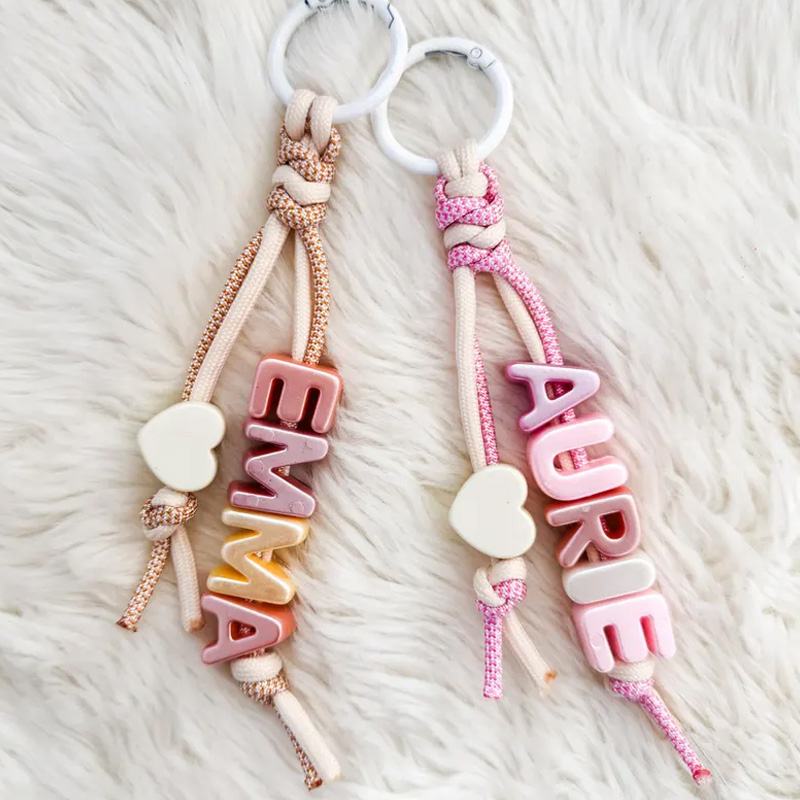 Personalized Name Letter Keychain Colorful Beaded Initial Bag Charm Custom Gift For Kids Teens And Friends
