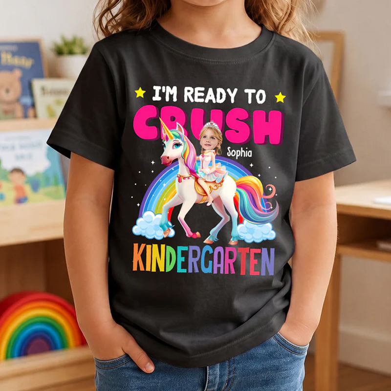 Personalized Im Ready To Crush Kindergarten Unicorn Rainbow Graphic First Day Of School Custom Name Kids Shirts