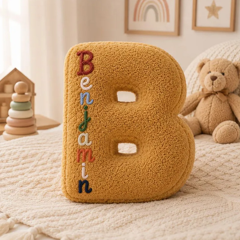 Personalized Rope Embroidery Plush Letter Pillow Custom Name Initial Cushion Soft Cozy Nursery Decor Gift For Kids