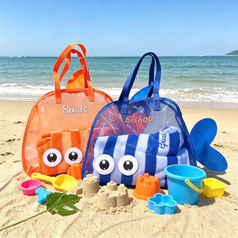 Personalized Kids Beach Toy Bag Cute Fish Mesh Tote With Name Sandproo