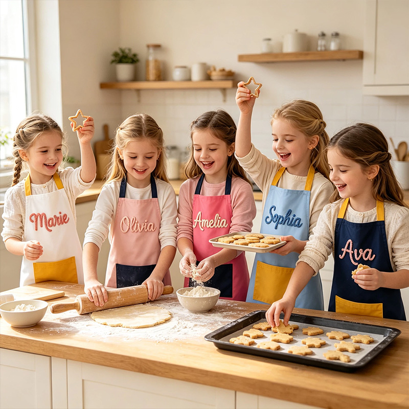 Personalized Kids Themed Color Block Design Adjustable Cooking Baking Art Craft Apron With Name