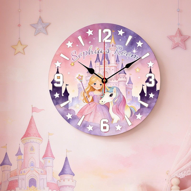 Personalized Unique Custom Name Fairy Tale Magic Kingdom Style Kids Bedroom Decor 3D Printed Wall Clock