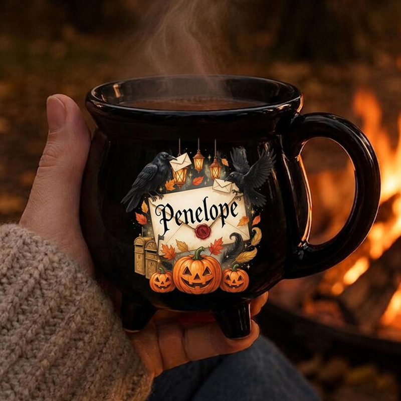 Personalized Halloween Witch Pumpkin Custom Name Autumn Gift Pumpkin Cauldron Ceramic Coffee Mug