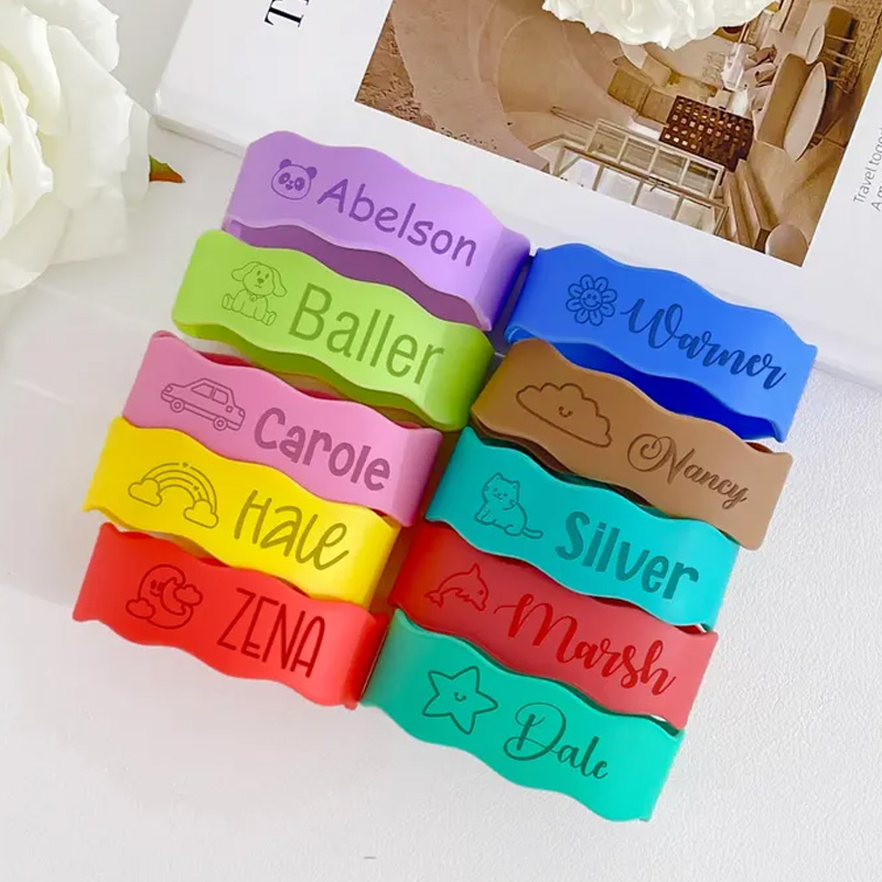 Personalized Baby Name Bands Water Bottle Custom Colorful Silicone Labels Drink Cup