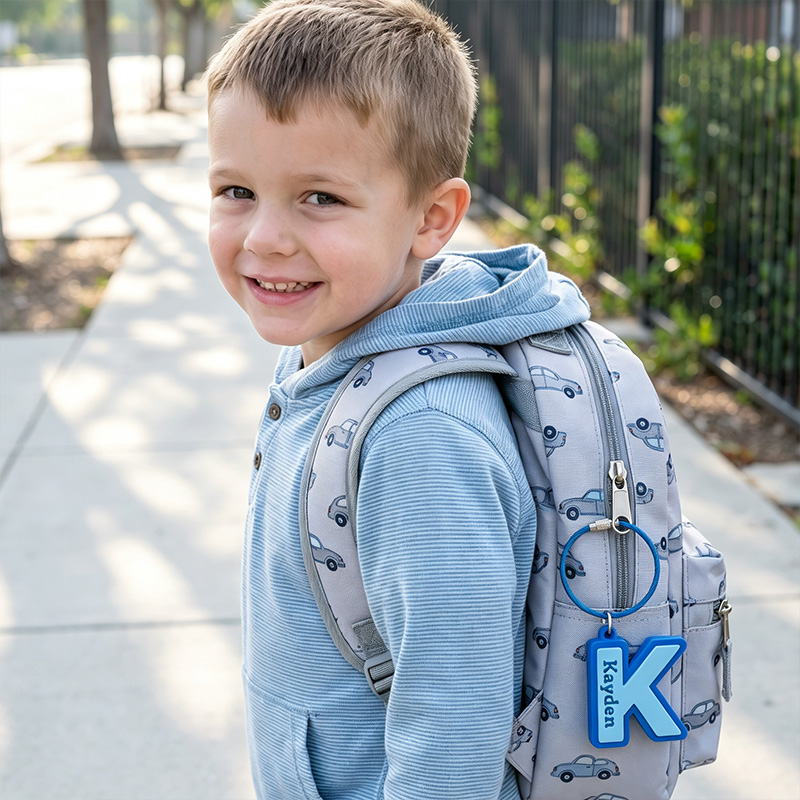 Personalized Kids Initial Name Bag Tag Custom Letter Luggage Label Backpack Charm Keychain Colorful School Accessory