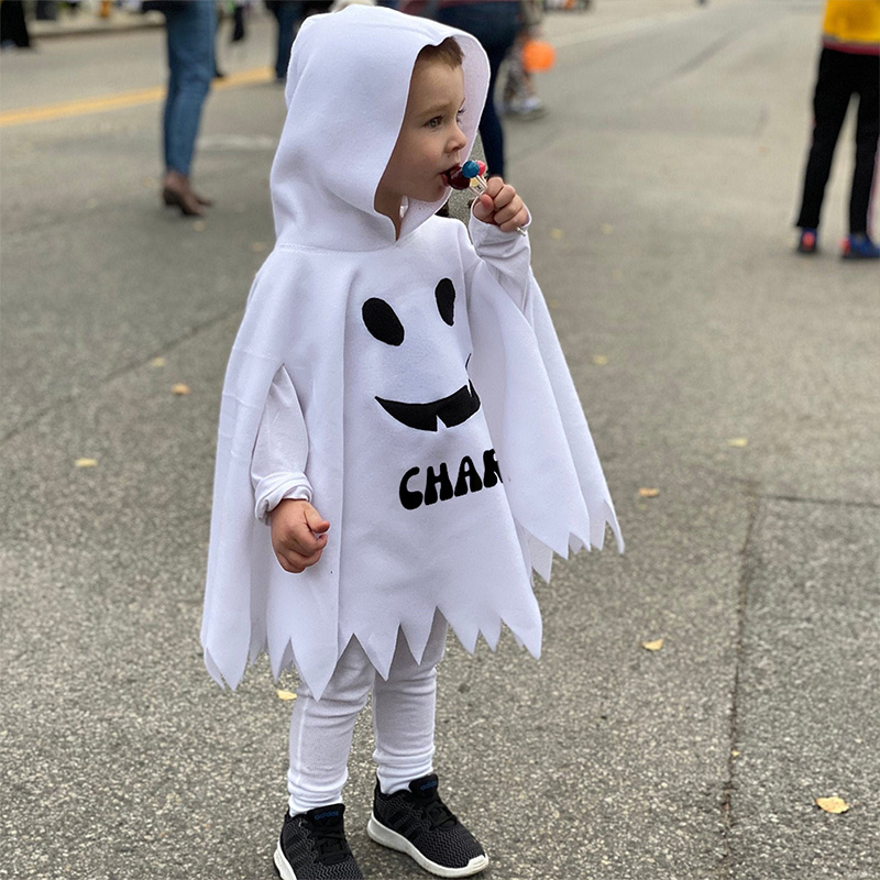 Personalized Kids Ghost Costume Cape Custom Name White Boo Poncho Halloween Outfit For Toddlers And Children