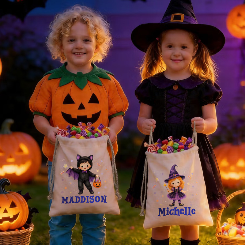 Personalized Halloween Cartoon Character Drawstring Bag with Name Halloween Party Gift for Kids
