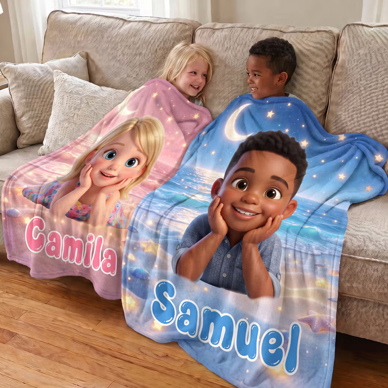 Personalized Starry Sky 3D-Style Design Photo Soft Throw Blanket with Name Home Decor Birthday Gift for Kids Students