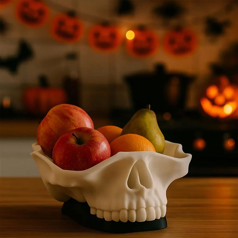 Skull Fruit Bowl 3D Printing Halloween Candy Holder Creepy Kitchen Table Halloween Decor