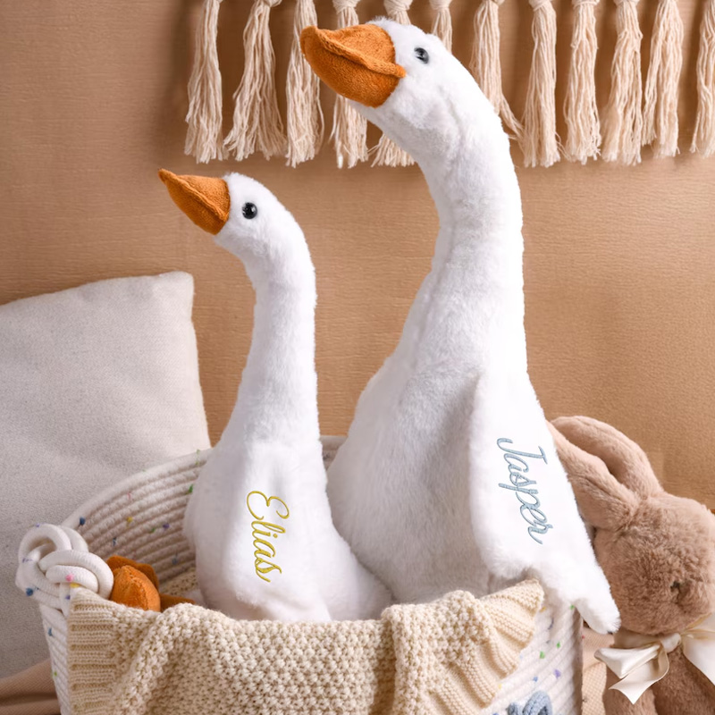 Personalized Goose Plush Toy Custom Name Soft White Stuffed Animal Cuddle Buddy For Kids Gift
