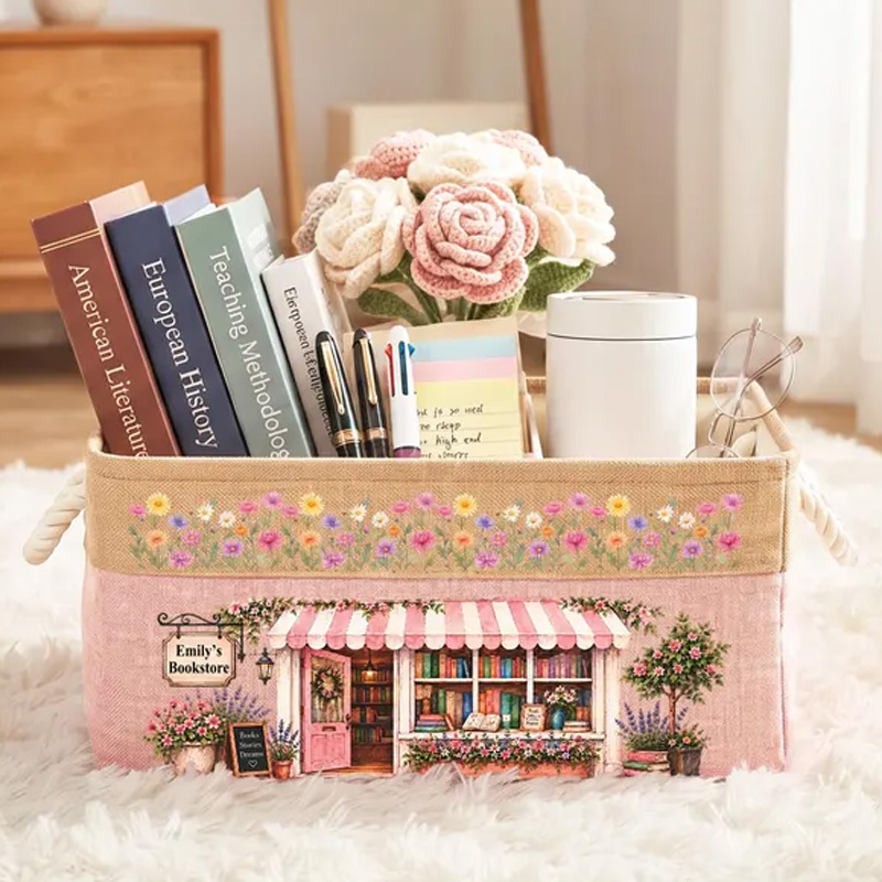 Personalized Storage Basket Fabric Organizer Custom Name Foldable Bin For Books Toys Stationery Home Use