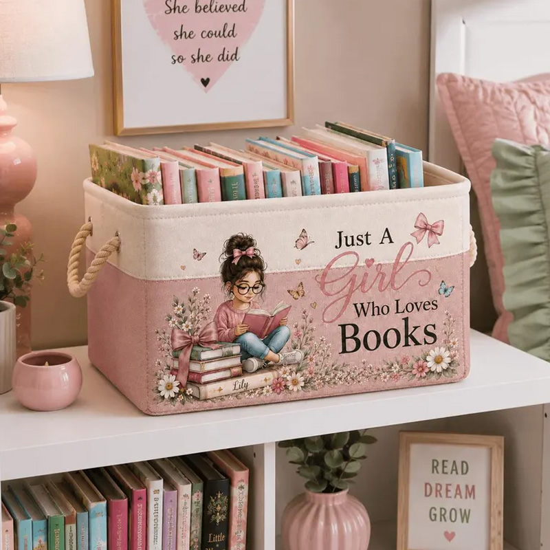 Personalized Book Storage Bin Custom Name Fabric Organizer For Kids Library Classroom Nursery Toy Basket