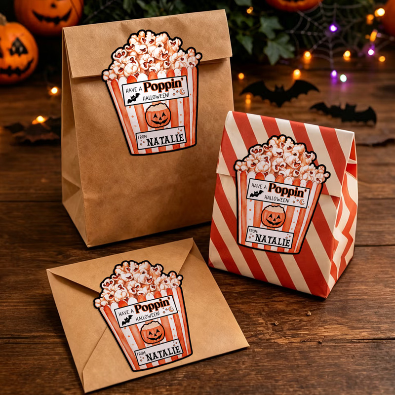 Personalized Have A Poppin' Halloween Pumpkin Bat Waterproof Stickers with Name Halloween Party Gift for Kids Classmates