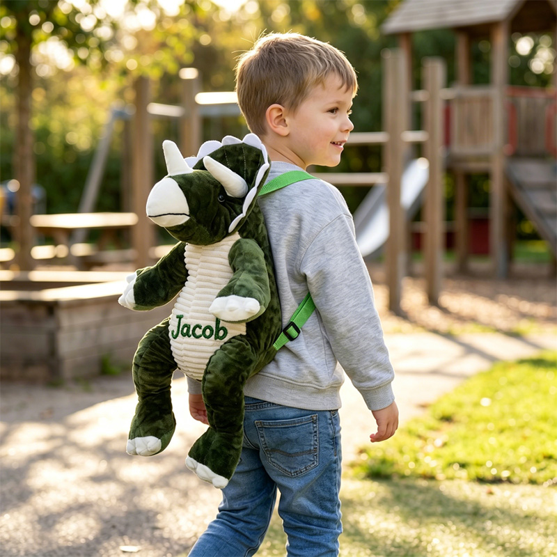 Personalized Hand Embroidered Kid Dinosaur Plush Backpack