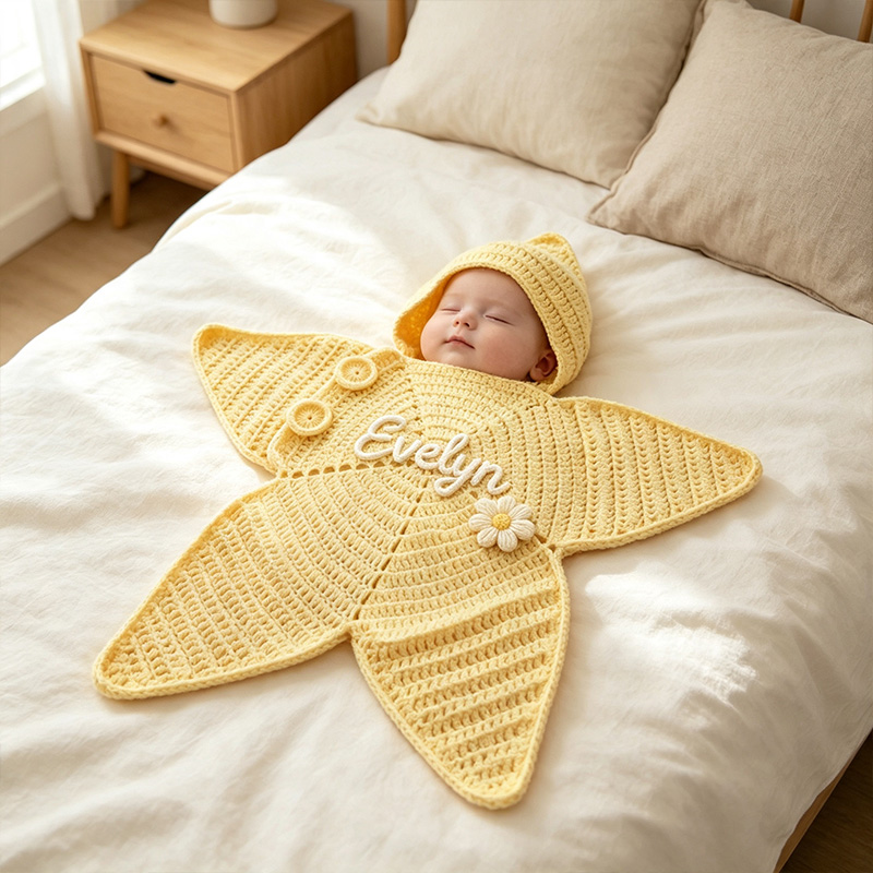 Personalized Newborn Star Print Knitted Baby Swaddle Sleep Sack  