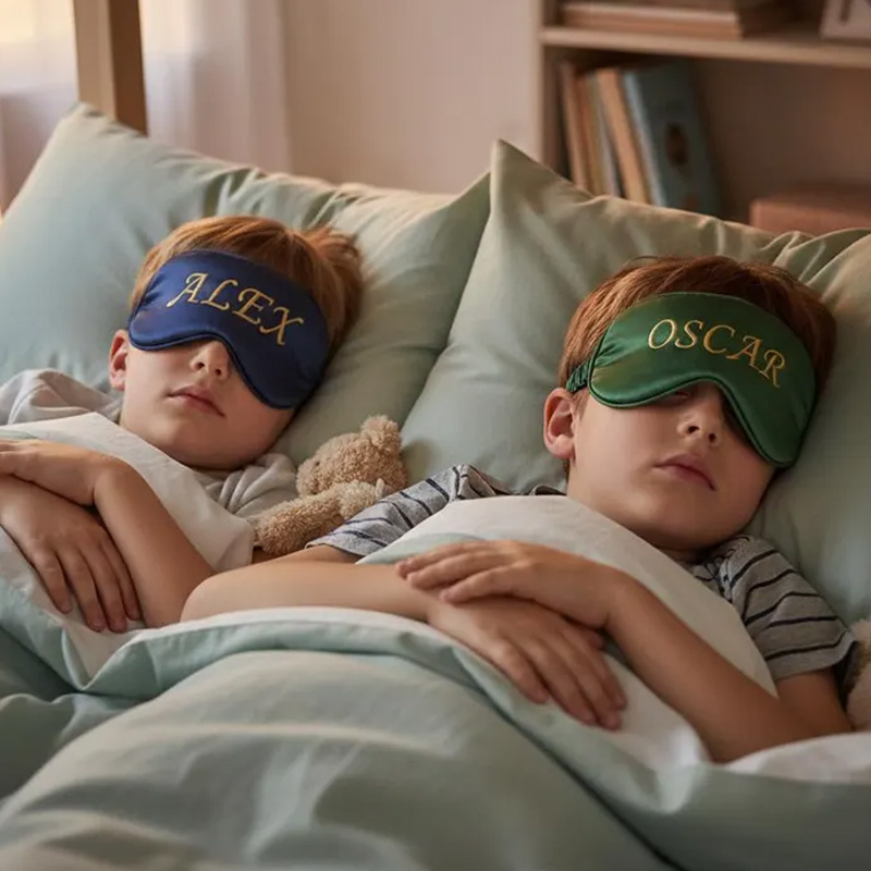 Personalized Little Brother Sleep Mask Sibling Eye Mask for Flight Gray Satin Blackout Blindfold Unique Kids Travel Gift Idea