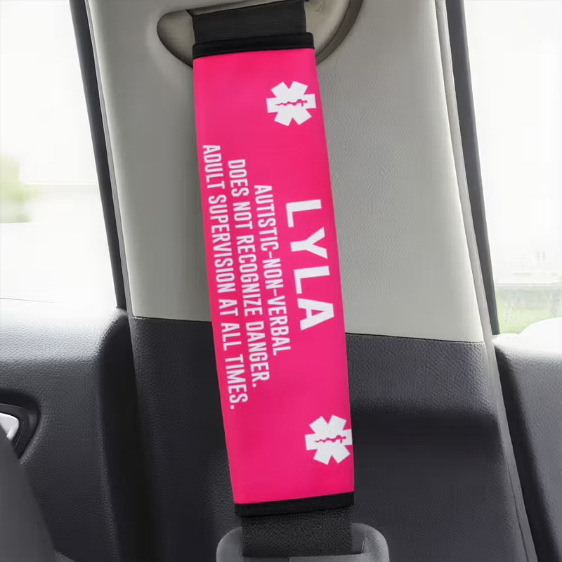 Personalized Medical Alert Title Soft Seat Belt Cover with Name and Text Car Accessories Autism Awareness Day Gift for Autistic Kids Parents