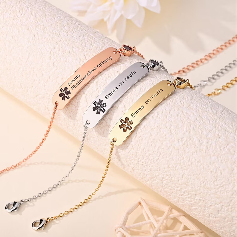 Personalized Silver Medical Bracelet With Custom Name Gift For Women Elegant Daily Wear Charm