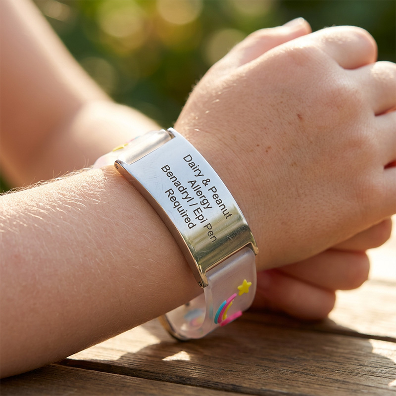 Personalized Kids ID Bracelet Silicone Rainbow Star Strap Custom Engra