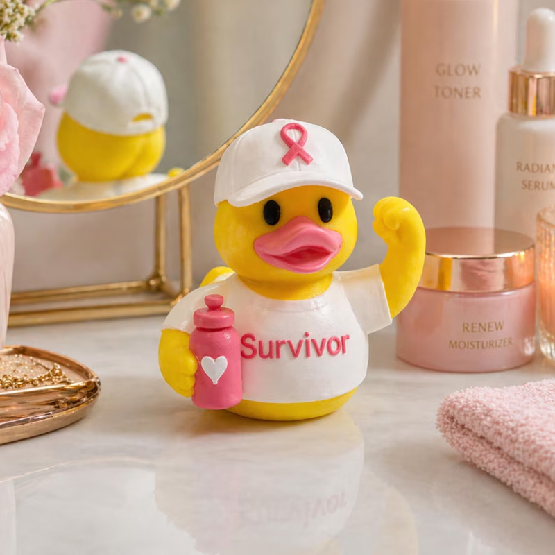 Personalized Breast Cancer Awareness 3D Ducks Survivor Warrior Supporter Pink Ribbon Bath Toy Set