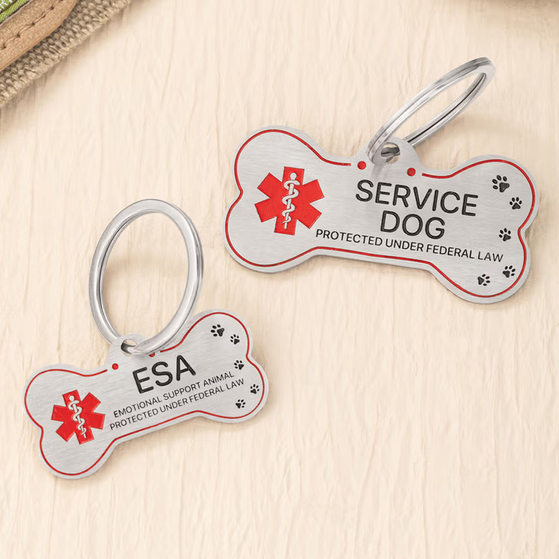 Personalized Bone Shape Service ESA Dog ID Tag with Pet Name Address and Telephone Outdoor Training Use Birthday Gift for Dog Owners