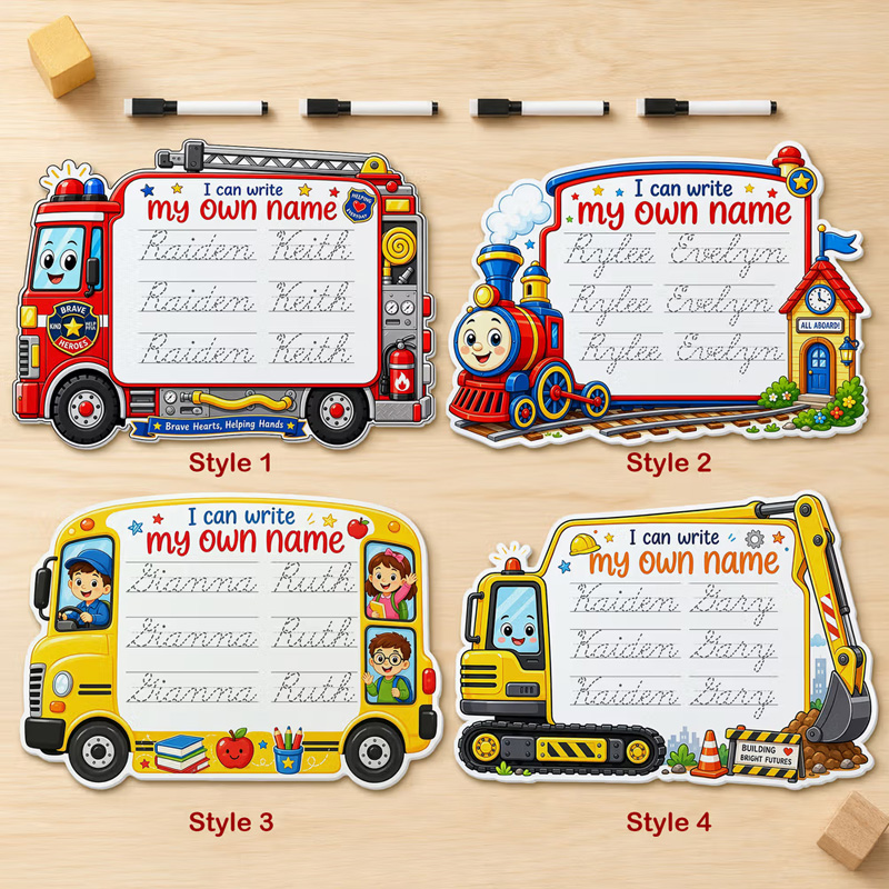 Personalized Cartoon Vehicle Name Reusable Tracing Board with Name Classroom Back to School Gift for Kids