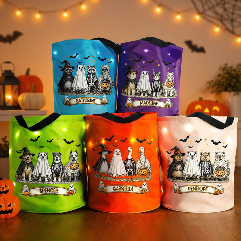 Personalized Halloween Theme Animal LED Light Bucket Bag with Name Trick or Treat Activity Halloween Party Gift for Kids
