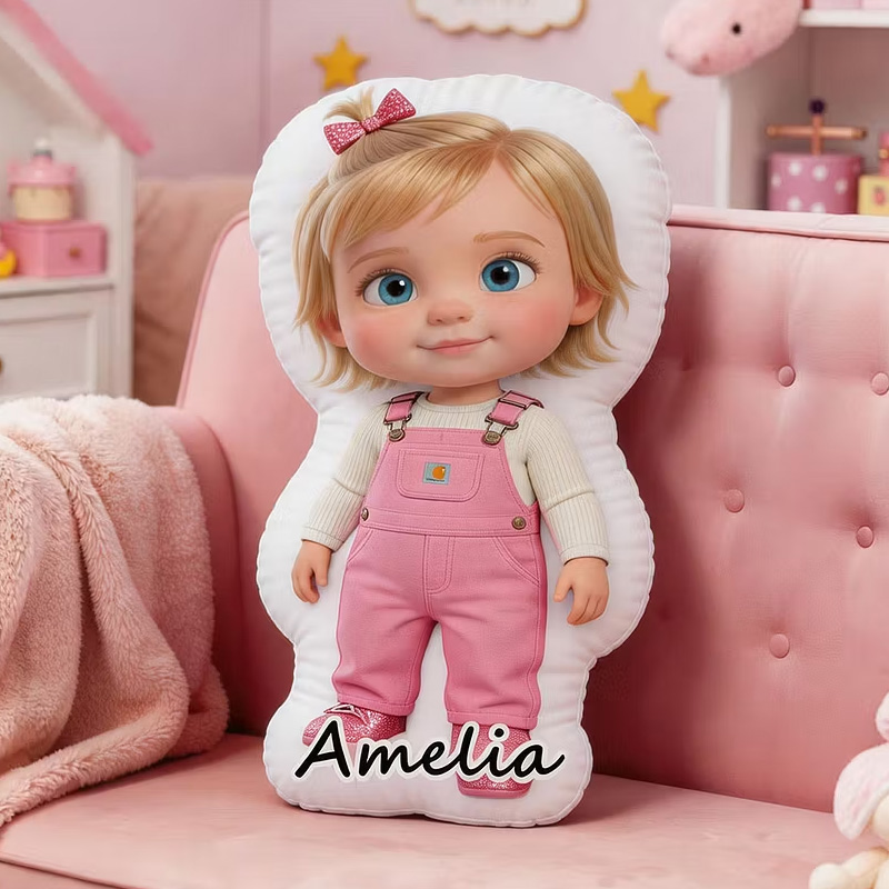 Personalized Custom Girl Photo Pillow Photo To Doll Kids Room Decor Cute Plush Gift For Daughter And Friends