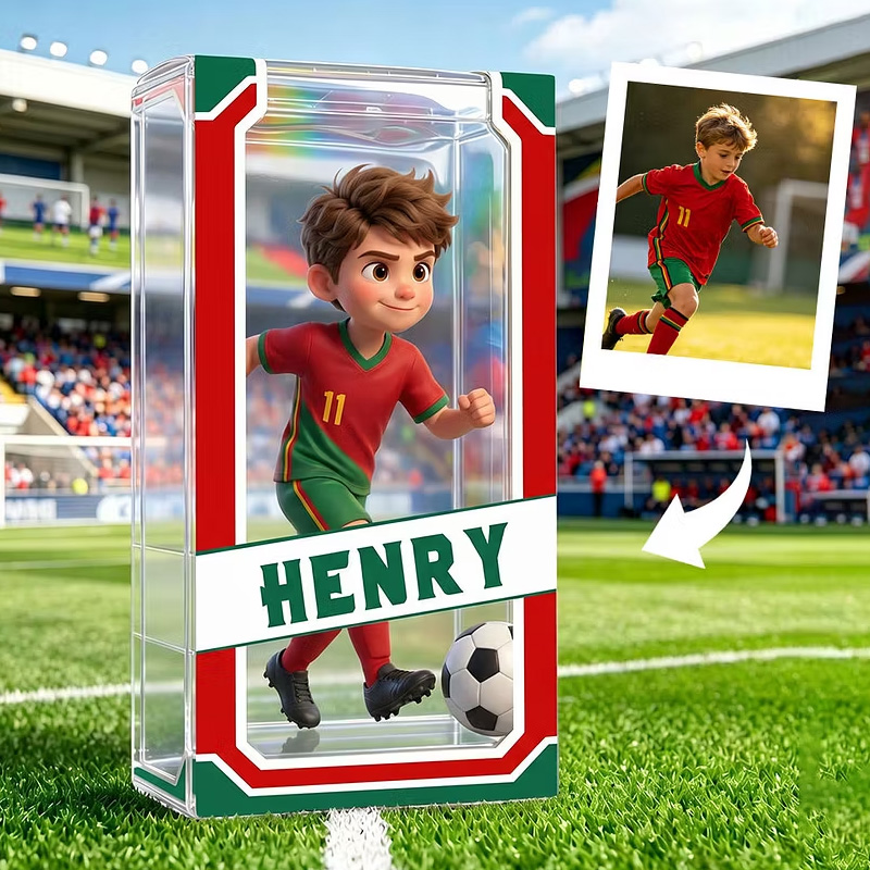 Personalized Acrylic Brick 3D Football Star Red Green Numbered Jersey Single Face for Kids Room Decor Fun Gift