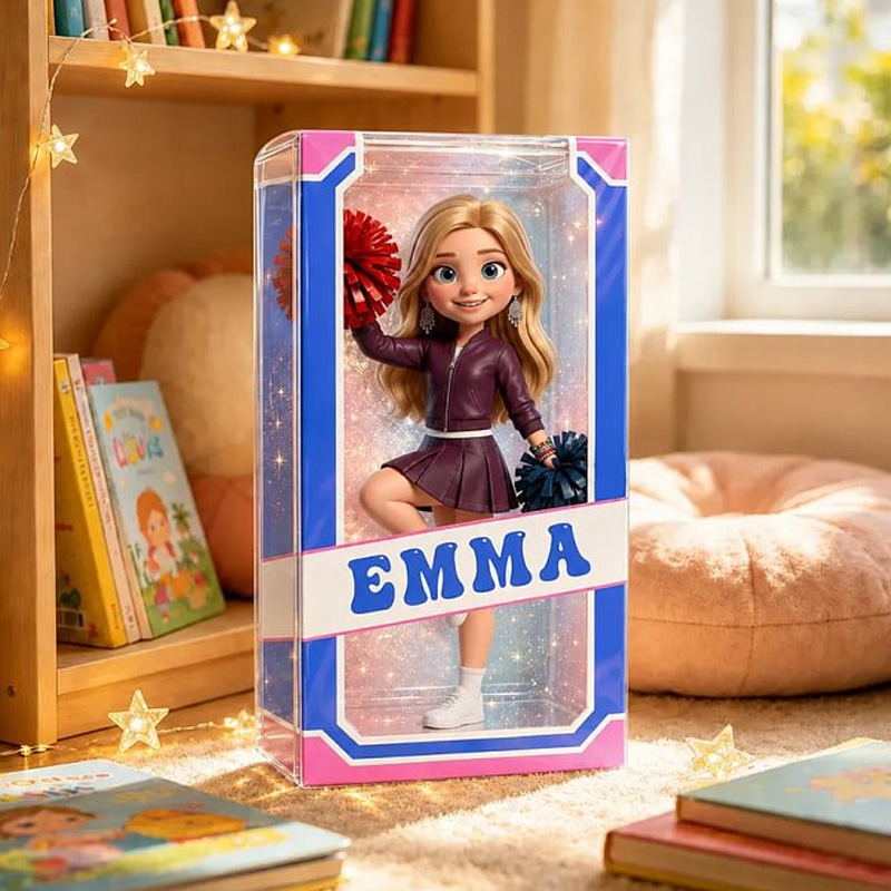 Personalized Acrylic Block Pink Glitter Border Strawberry Print Pom-pom Cheer Toddler Single Face for Baby Girl Game Day Gift