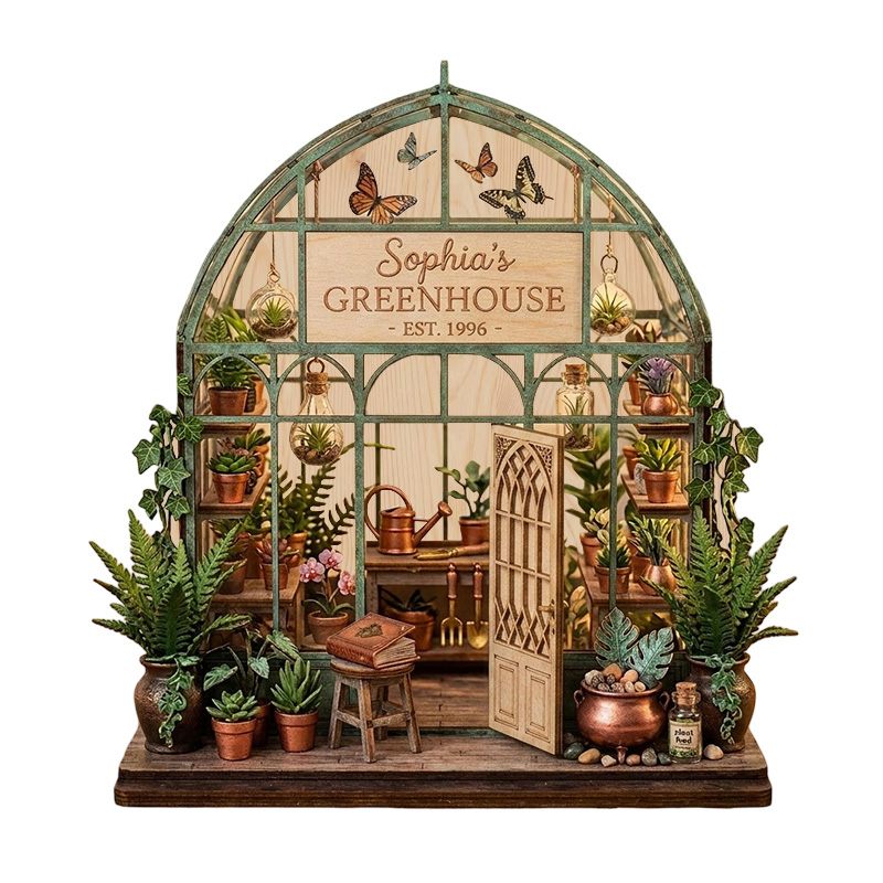 Personalized Greenhouse Wood Decor Custom Name Garden Room Sign Rustic Plant Lover Gift Table Shelf Ornament