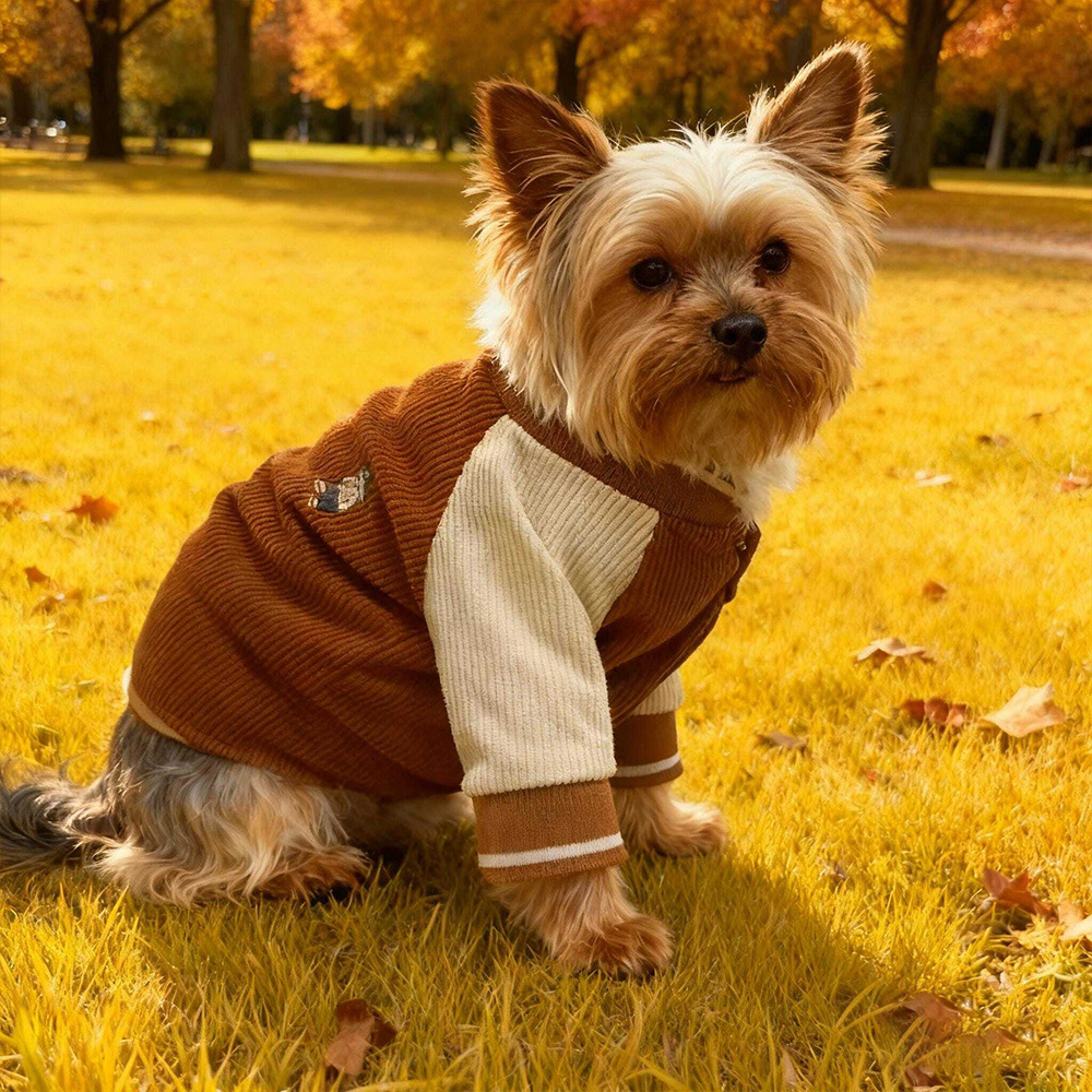 Personalized Dog Varsity Jacket Corduroy Custom Name Pet Sweater Cozy Puppy Coat Fall Winter Apparel Gift