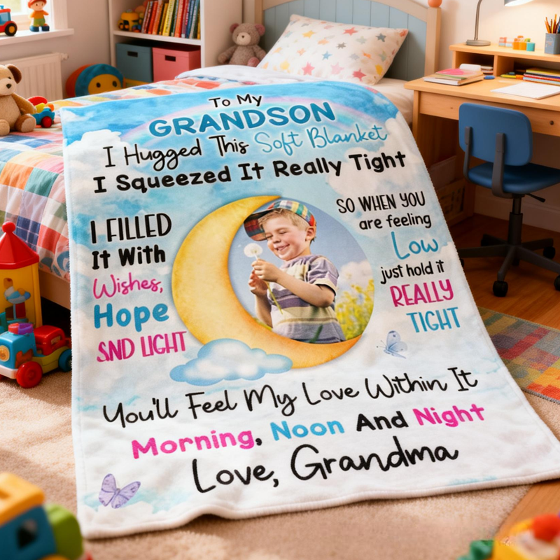 Personalized I Hugged This Soft Blanket I Squeezed It Really Tight Grandson Photo Blanket Home Decor Birthday Gift for Kids