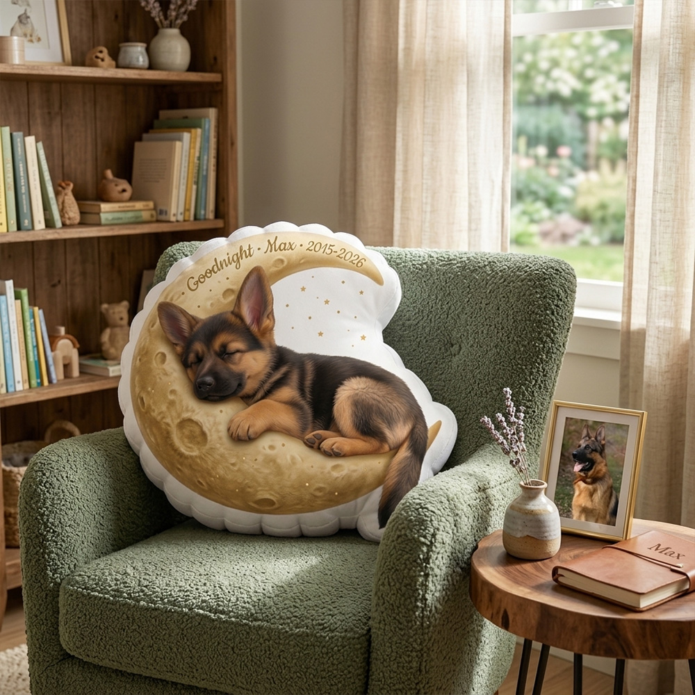 Personalized Dog Memorial Pillow Custom Pet Name Goodnight Moon Keepsake Cushion Sleeping Puppy Remembrance Gift