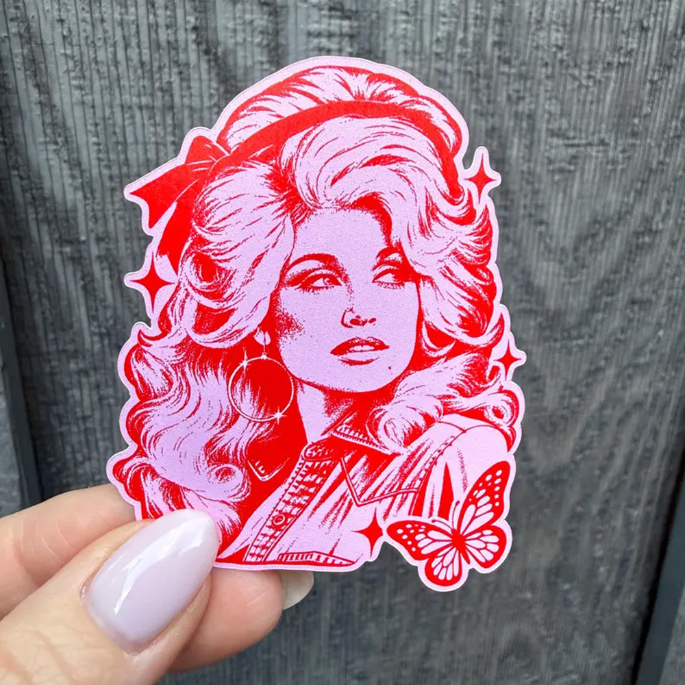 Dolly Parton Vinyl Sticker Pink Retro Country Music Sticker