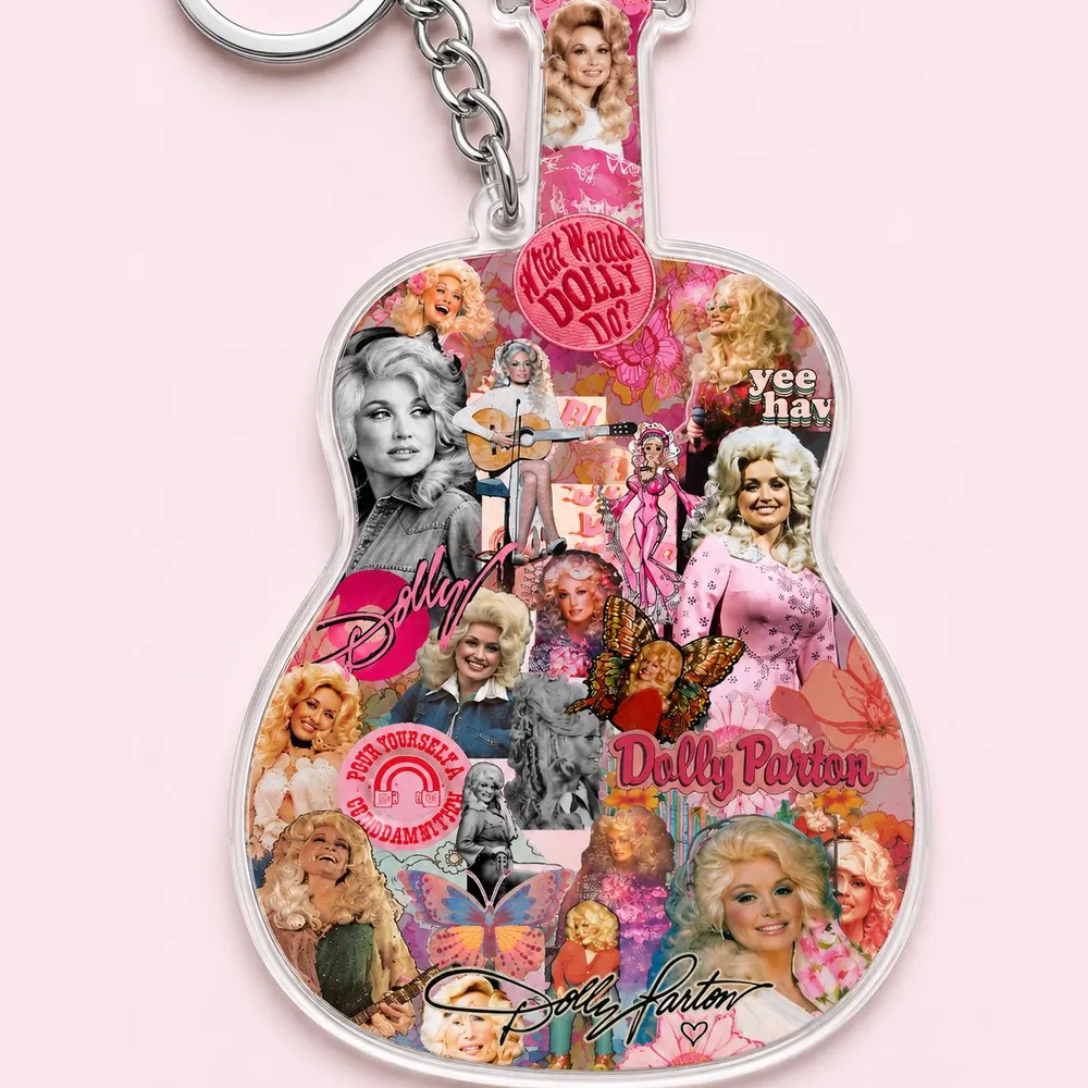 Dolly Parton Keychain Pink Guitar Acrylic Keychain Country Music Lover Gift Dolly Fan Gift