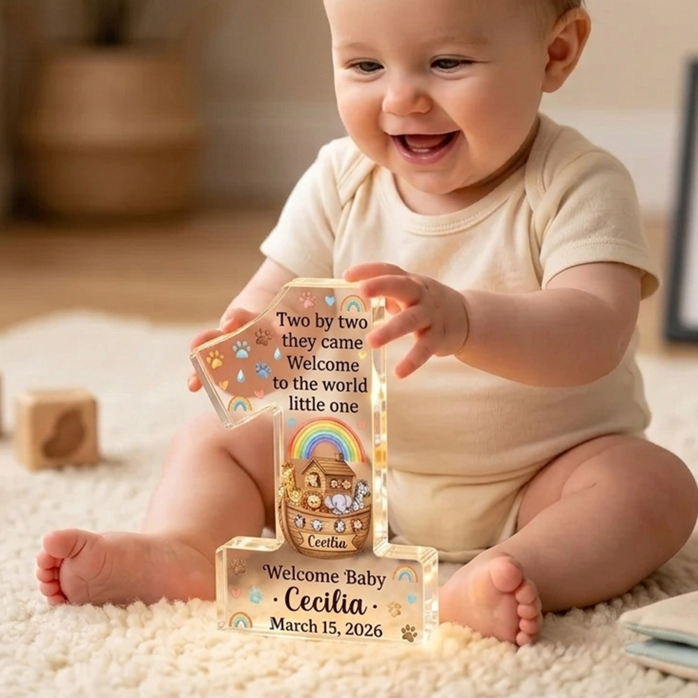 Personalized First Birthday Acrylic Plaque Custom Name Rainbow Baby Keepsake Gift Party Decor