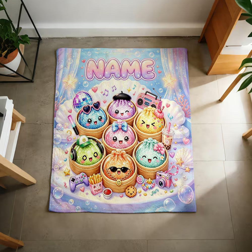 Personalized Kawaii Dumpling Squad Kids Blanket Cute Food Cartoon Throw For Girls Boys Bedroom Sofa Decor