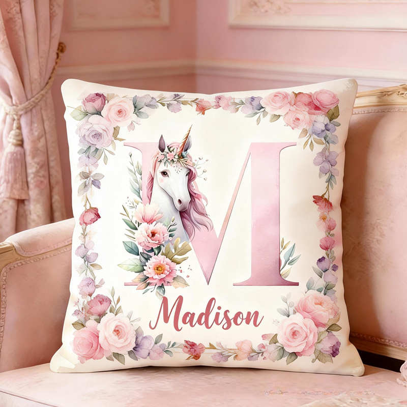 Personalized Watercolor Retro Pink Dream Horse Pillow with Name Birthday Gifts for Kids Dream Horse Lovers Gifts
