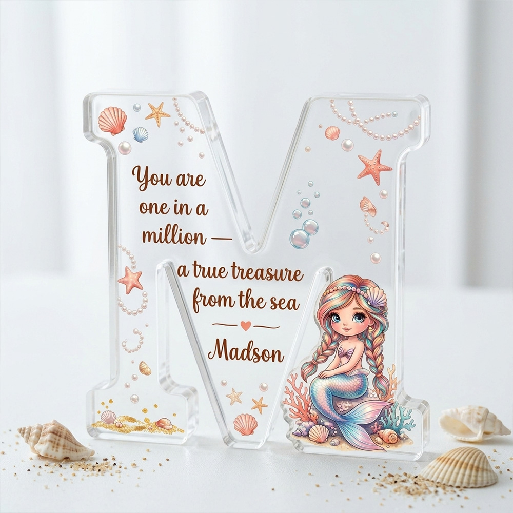 Personalized Mermaid Initial Acrylic Plaque You Are One In A Million True Treasure From The Sea Cute Ocean Baby Girl Gift Nursery Decor