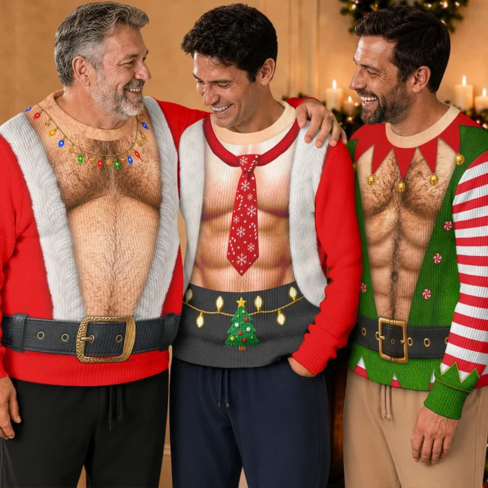 Personalized Unisex Ugly Sweater Funny Santa Abs Belly Body For Husband Dad Grandpa