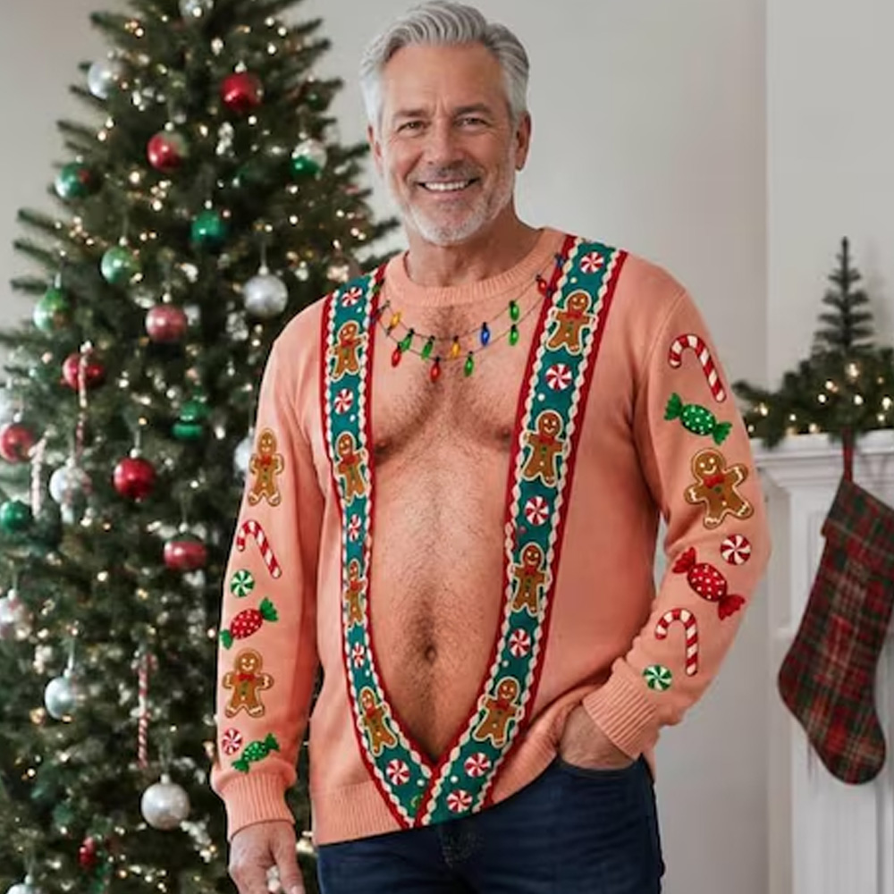 Personalized Christmas Muscular Long Sleeve Shirt Funny Holiday Muscle Print Top Ugly Sweater Style Gift For Men Family Party Ugly Sweater
