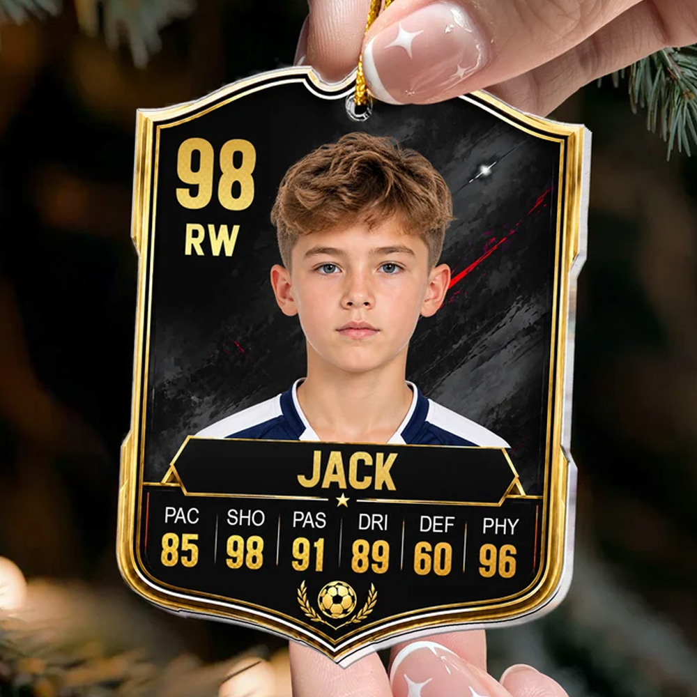 Personalized Soccer Player Christmas Ornament Ultimate FUT Card Style Custom Photo Name Number Gamers Kids Holiday Tree Decoration Gift