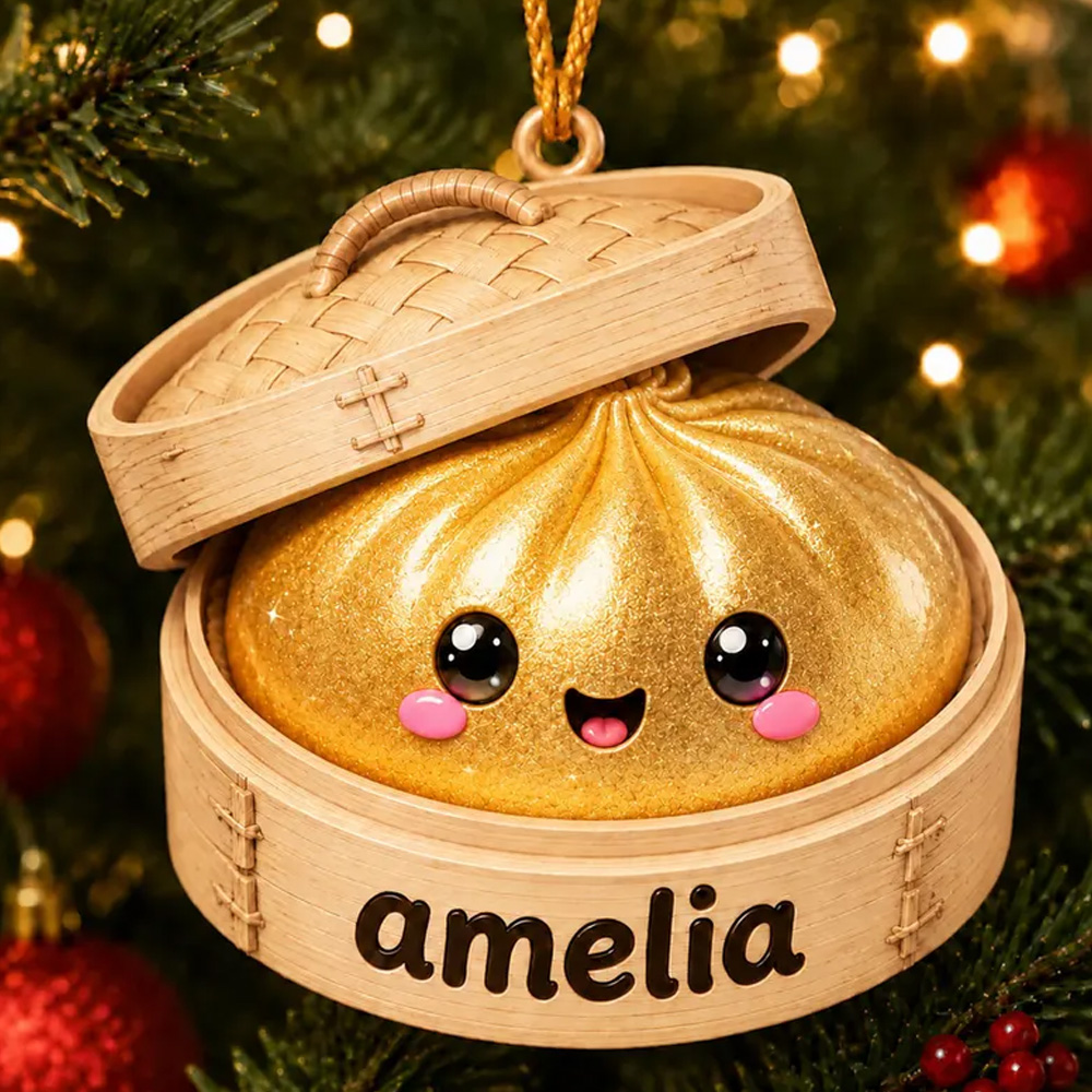 Personalized Kawaii Glitter Dumpling Christmas Ornament Cute Squishy Bao Custom Name Rainbow Pastel Kids Holiday Tree Decoration 