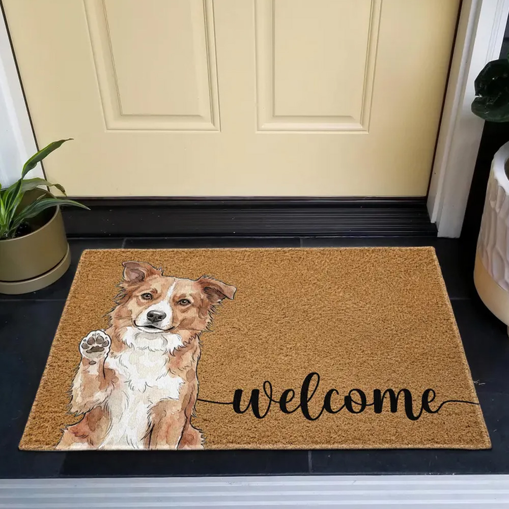 Personalized Dog Welcome Doormat Custom Pet Portrait Front Door Mat Cute Puppy Entry Rug Gift For Dog Lovers Home Porch Outdoor Decor