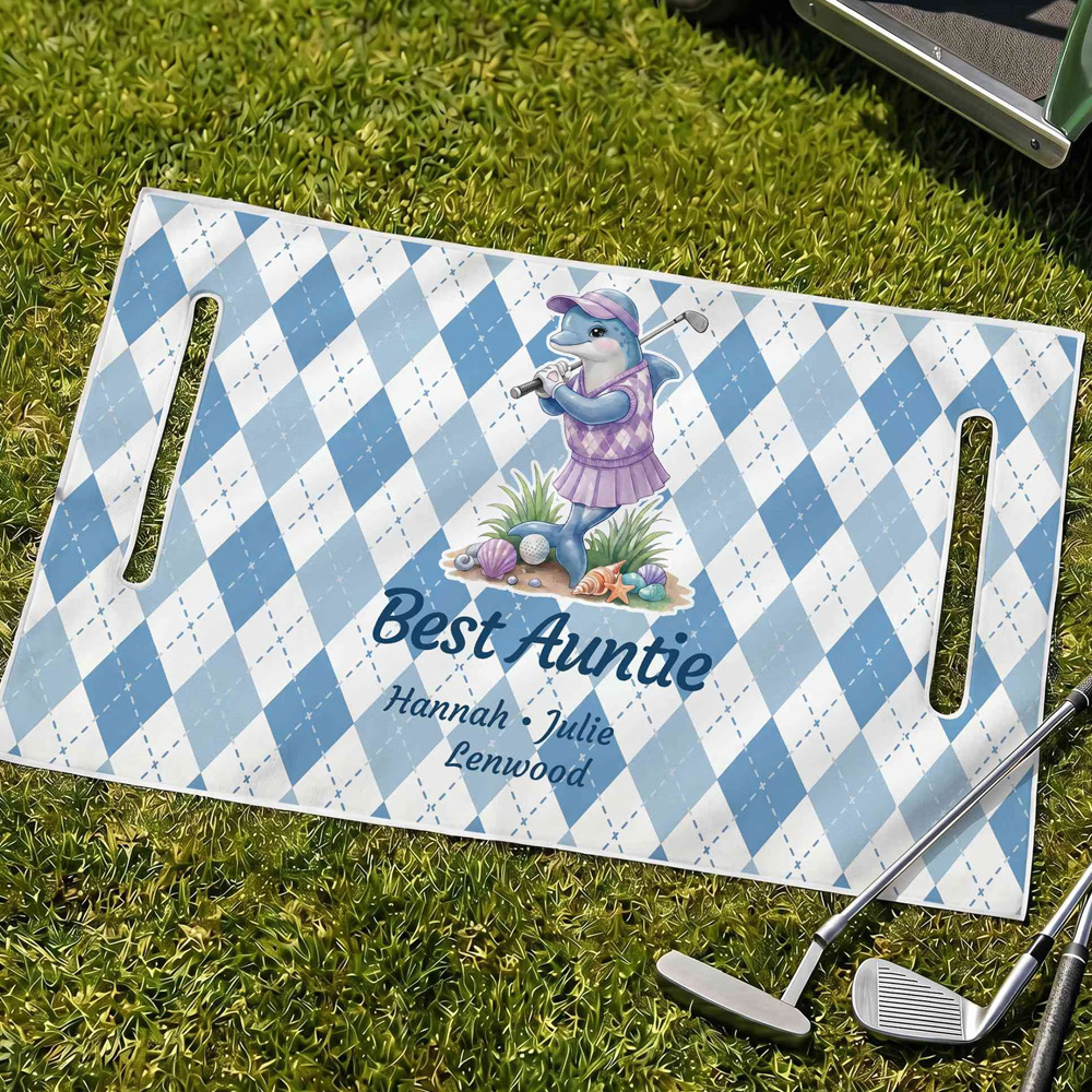 Personalized Names Cartoon Animal Diamond Grid Breathable Golf Cart Seat Cover Golf Cart Accessories Birthday Gift for Mom Dad Family Golf Lovers