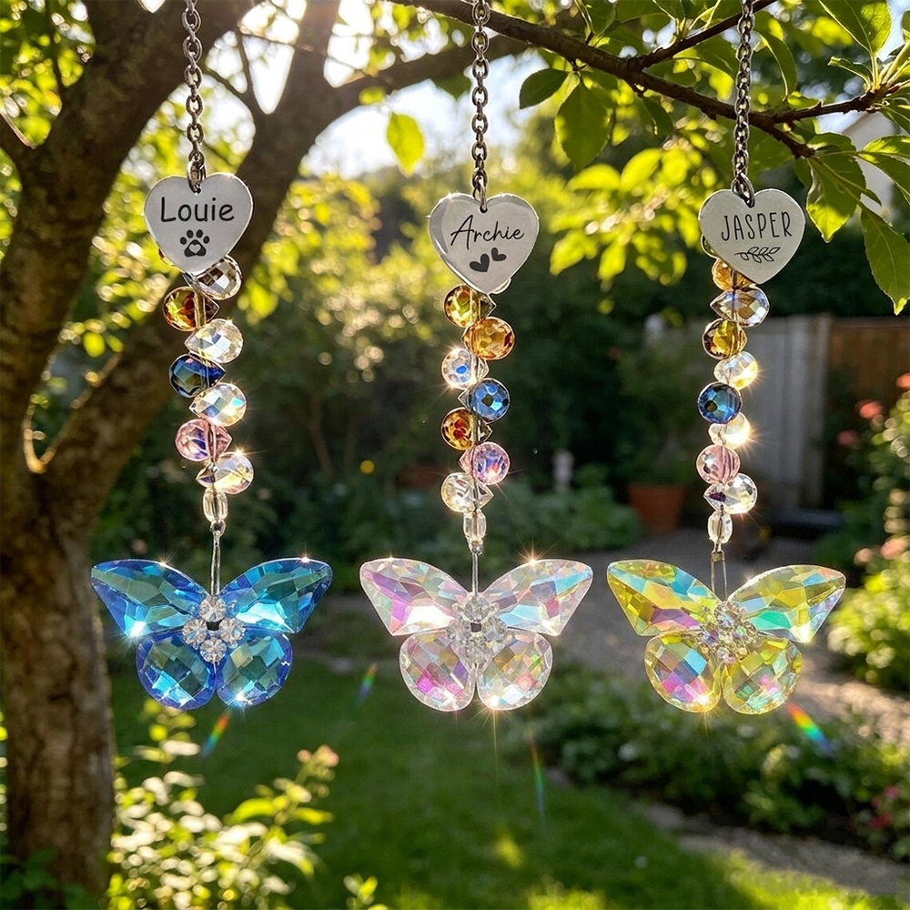 Personalized Crystal Butterfly Sun catcher Pet Sun Catcher Rainbow Bridge Catcher Decor Pet Memorial Gifts