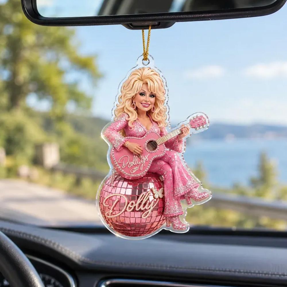 Country Music Christmas Ornament Pink Guitar Girl Glitter Ball Holiday Tree Hanging Decor Gift For Fans