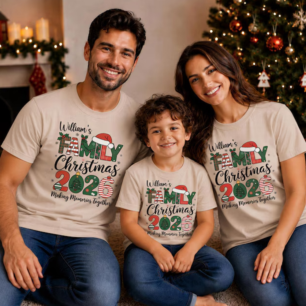 Personalized Family Christmas Matching Shirts Custom Name Holiday T Shirt Set Festive Outfit For Parents Kids Baby Xmas Party Photos